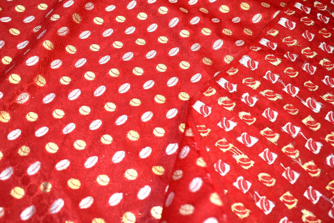Red Printed 100% Polyester Brocade Fabric