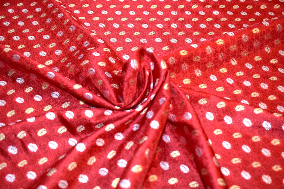 Red Printed 100% Polyester Brocade Fabric