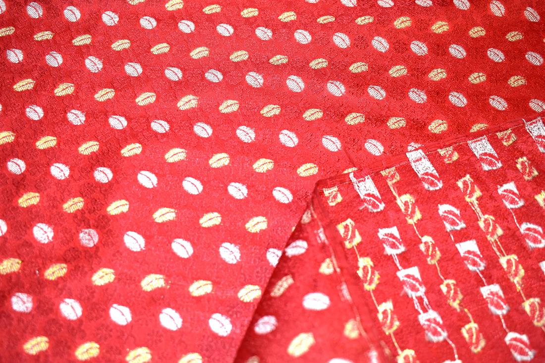 Red Printed 100% Polyester Brocade Fabric