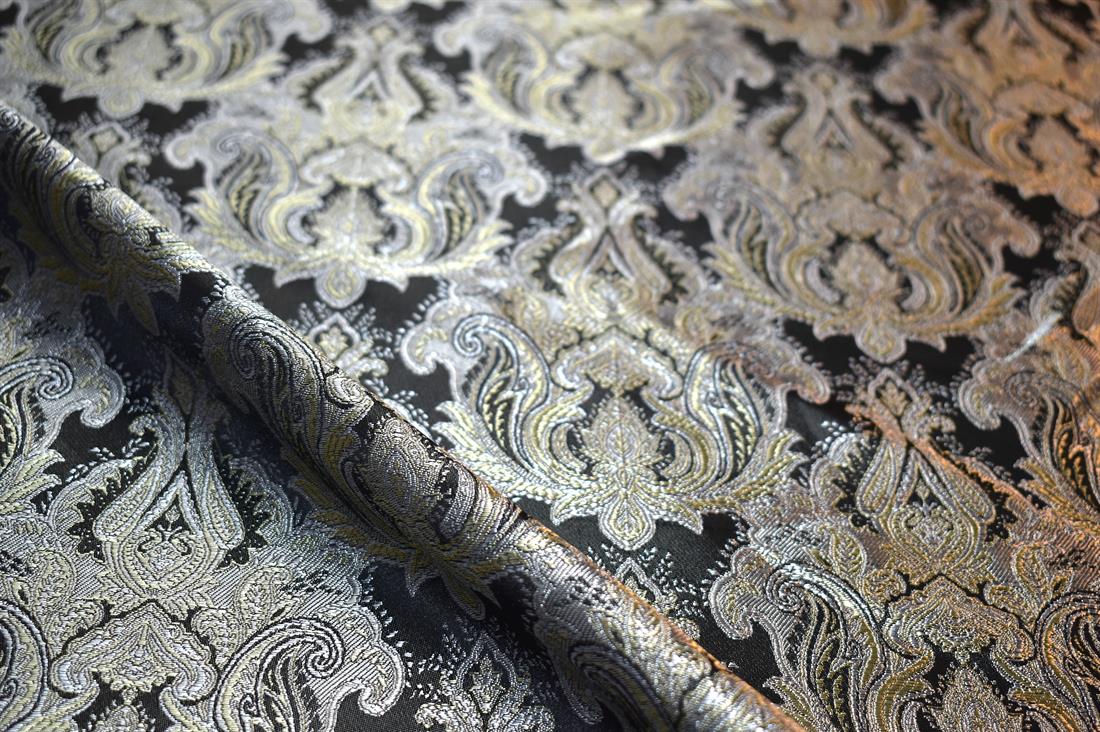 Black & Gold Printed 100% Polyester Brocade Fabric