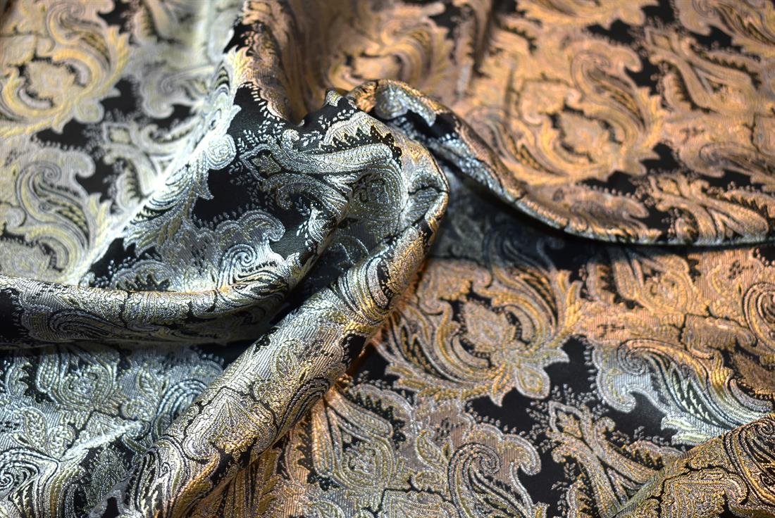 Black & Gold Printed 100% Polyester Brocade Fabric