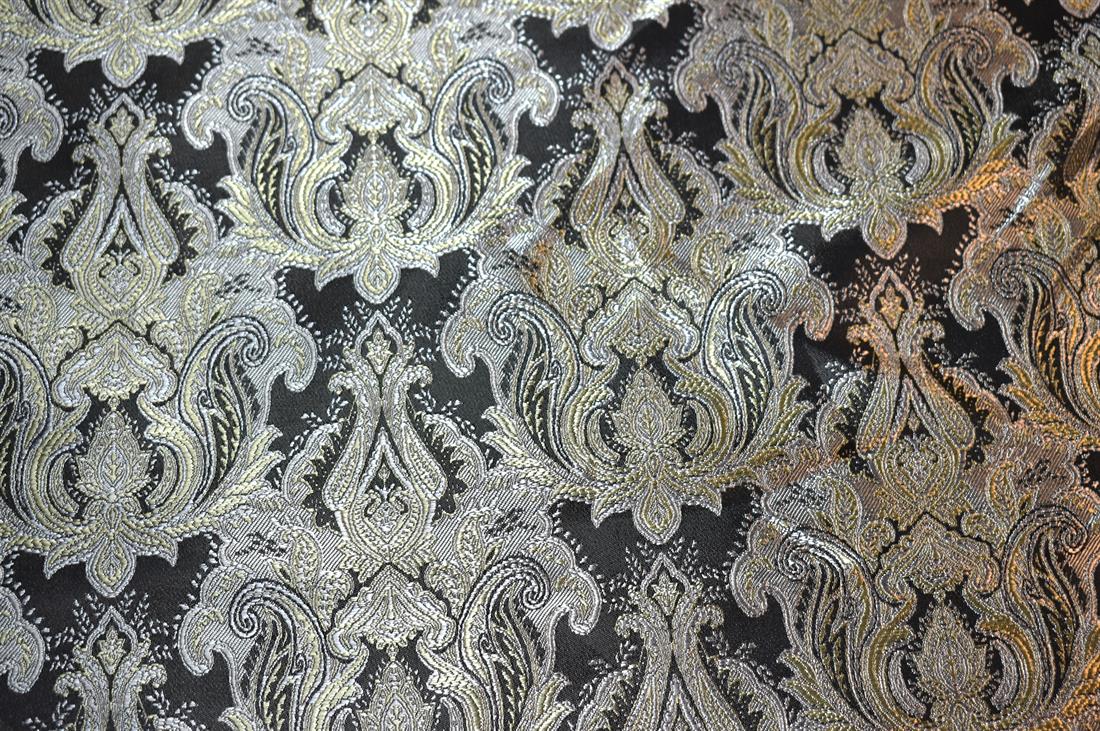 Black & Gold Printed 100% Polyester Brocade Fabric