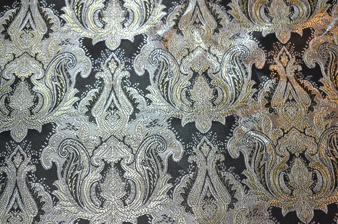 Black & Gold Printed 100% Polyester Brocade Fabric