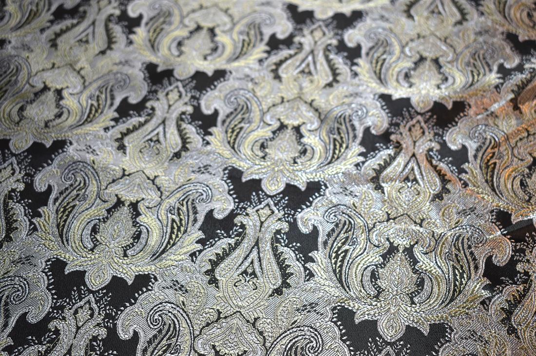 Black & Gold Printed 100% Polyester Brocade Fabric