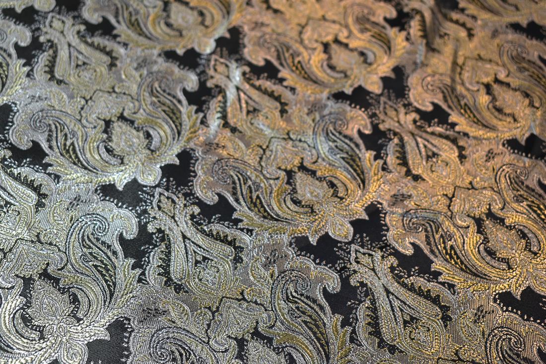 Black & Gold Printed 100% Polyester Brocade Fabric