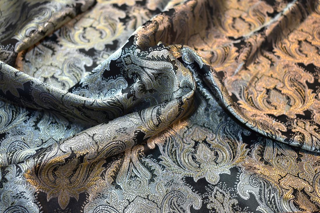 Black & Gold Printed 100% Polyester Brocade Fabric