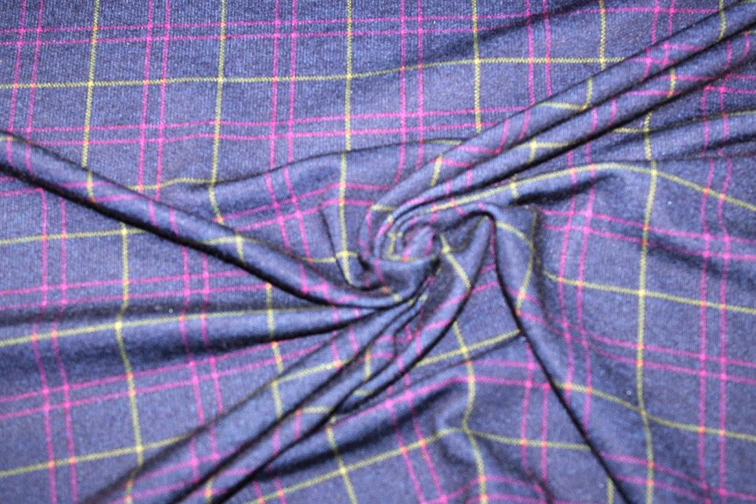Dark Navy Tartan Printed Jersey Fabric