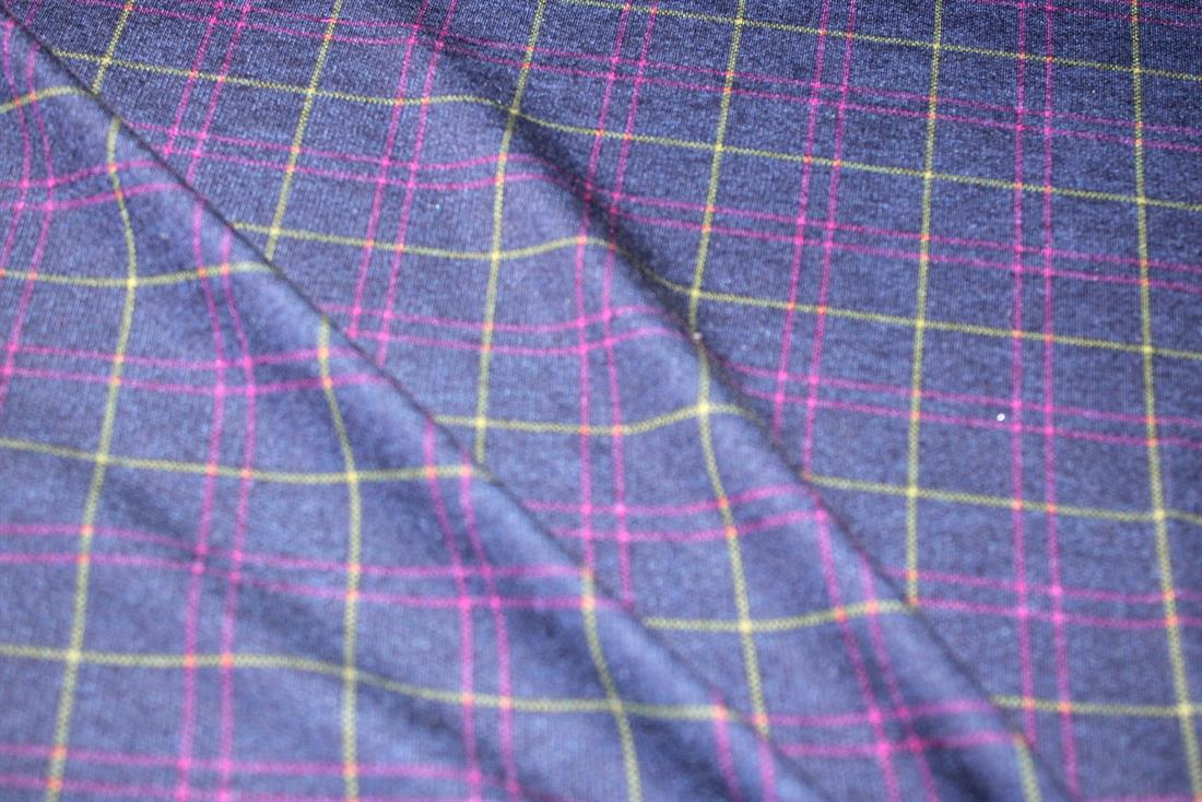 Dark Navy Tartan Printed Jersey Fabric