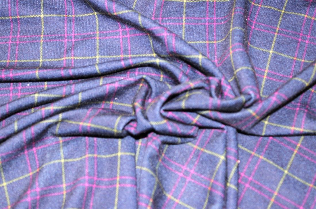 Dark Navy Tartan Printed Jersey Fabric