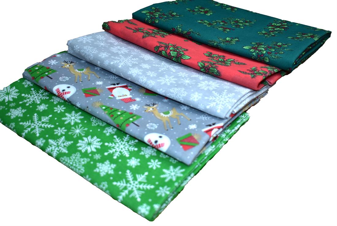 5 Meters Bundle Christmas Printed Polycotton Fabric