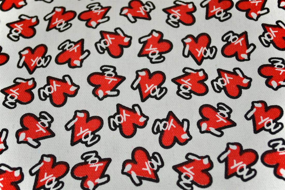 Red & White I Heart You Prined 100% Canvas