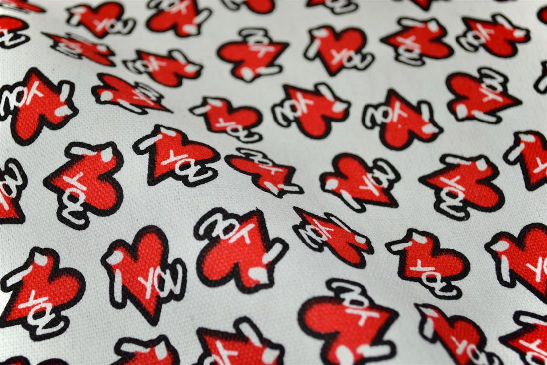 Red & White I Heart You Prined 100% Canvas