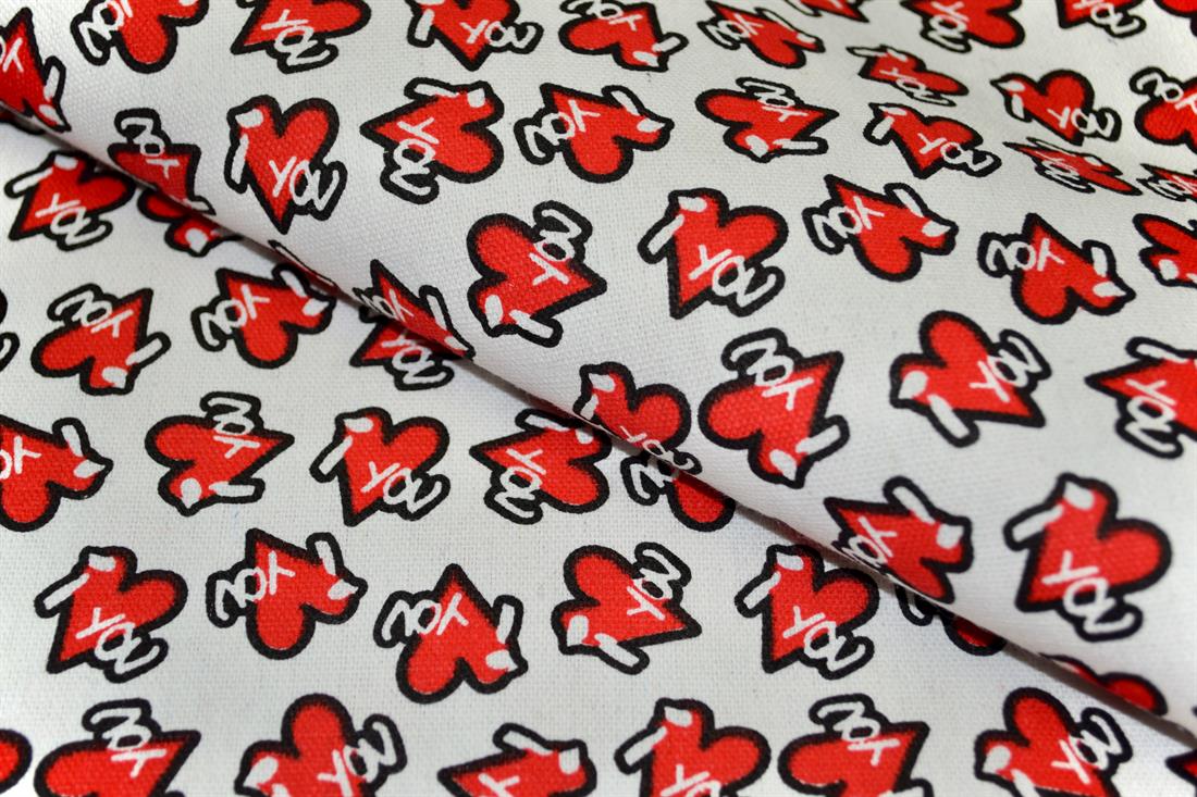 Red & White I Heart You Prined 100% Canvas