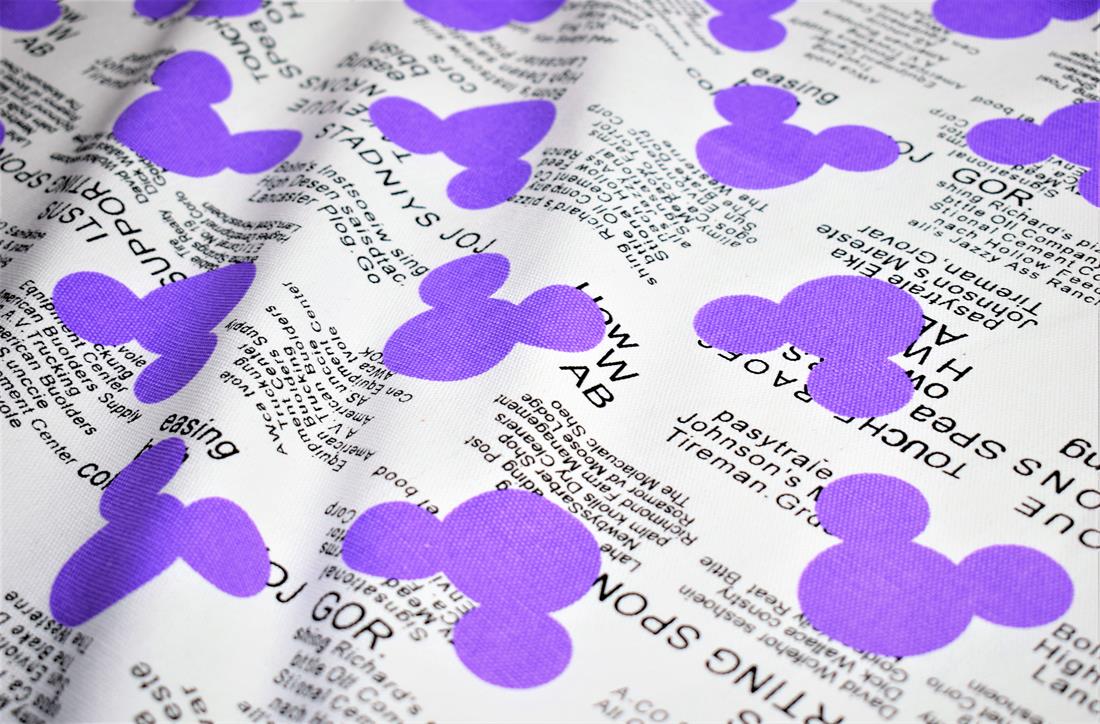 White & Purple 100% Printed Cotton, Mickey Design Canvas Fabric