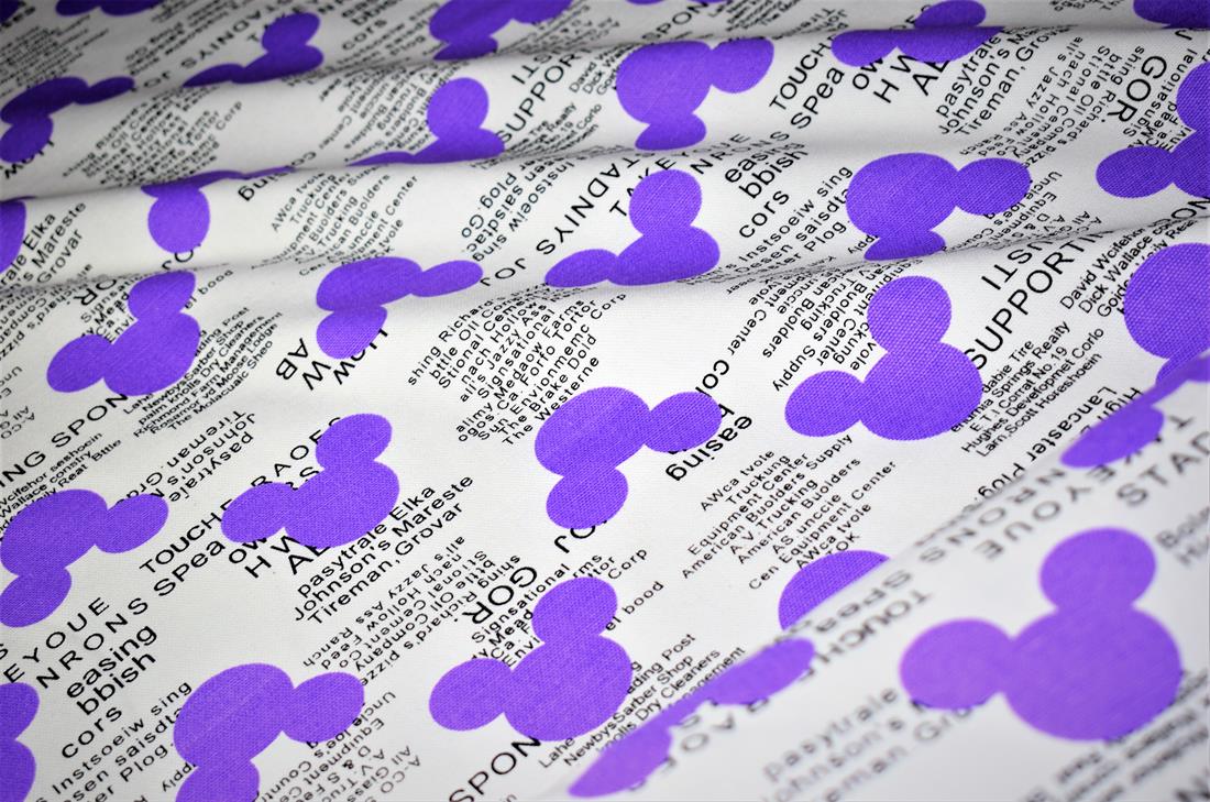 White & Purple 100% Printed Cotton, Mickey Design Canvas Fabric