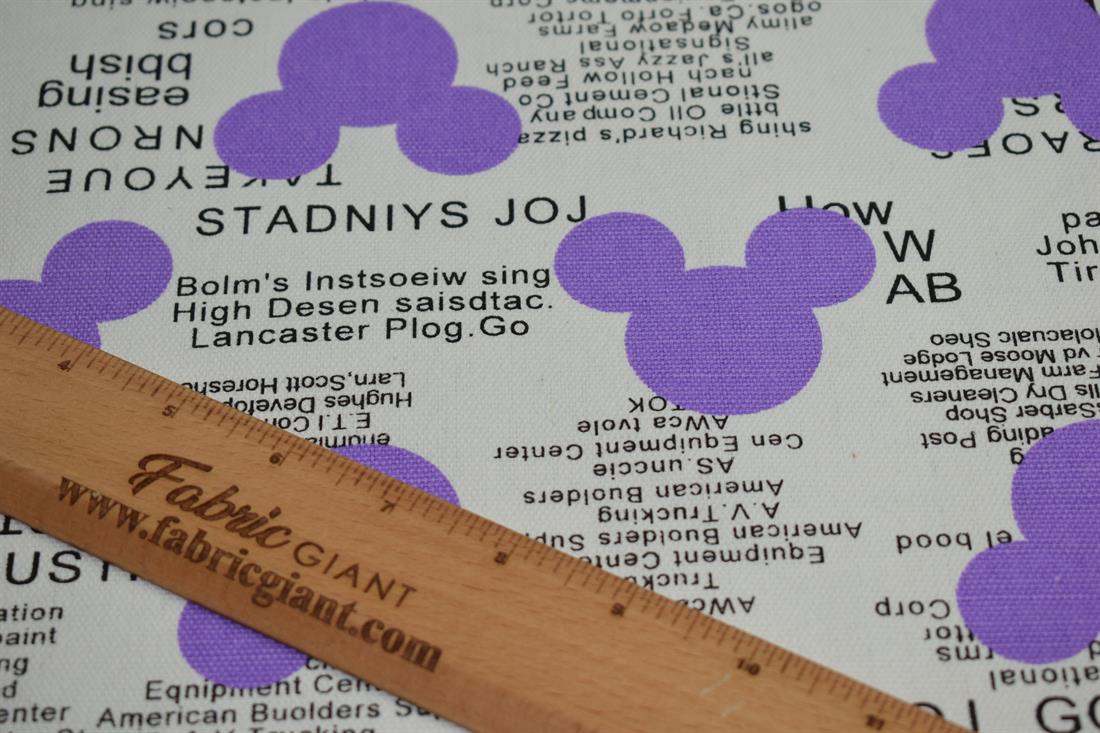 White & Purple 100% Printed Cotton, Mickey Design Canvas Fabric