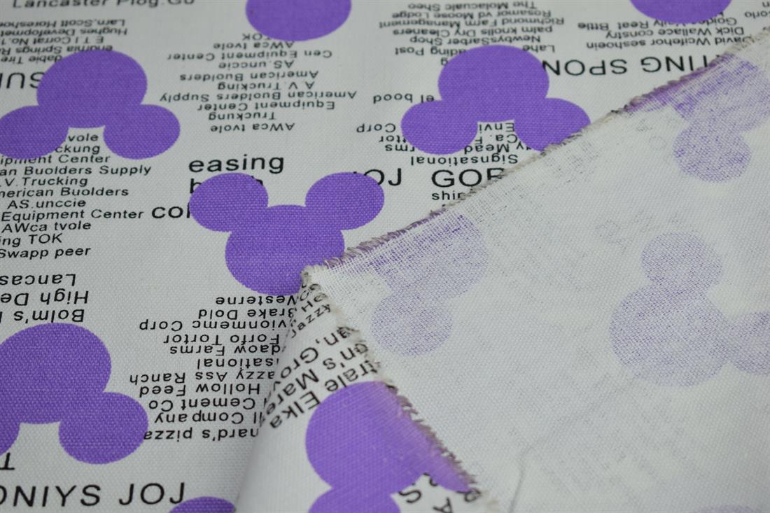 White & Purple 100% Printed Cotton, Mickey Design Canvas Fabric