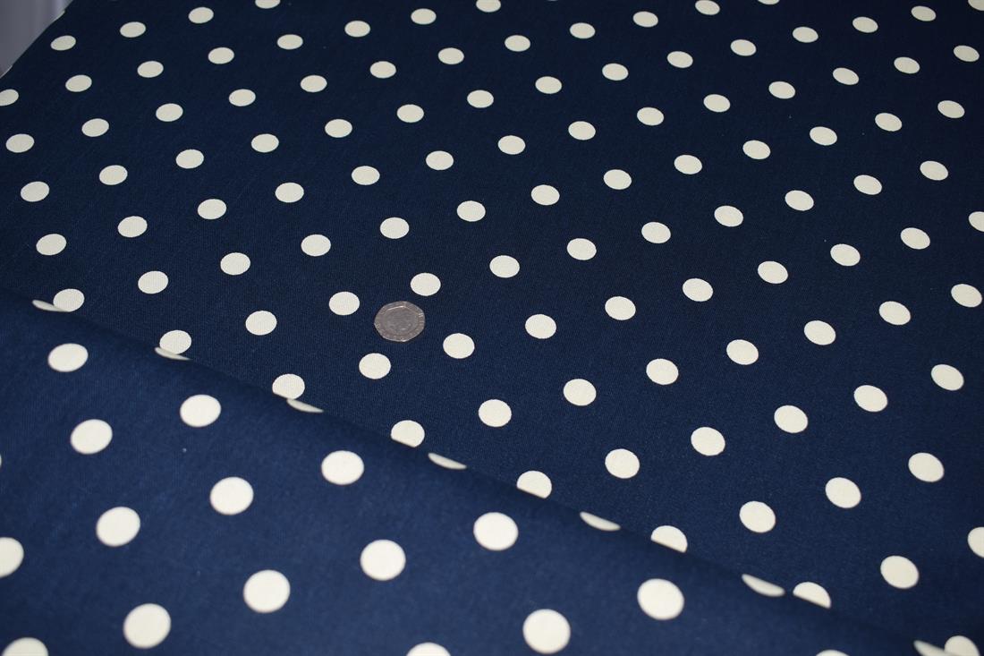 Navy 100% Cotton, Large Spot Print Designs Canvas Fabric