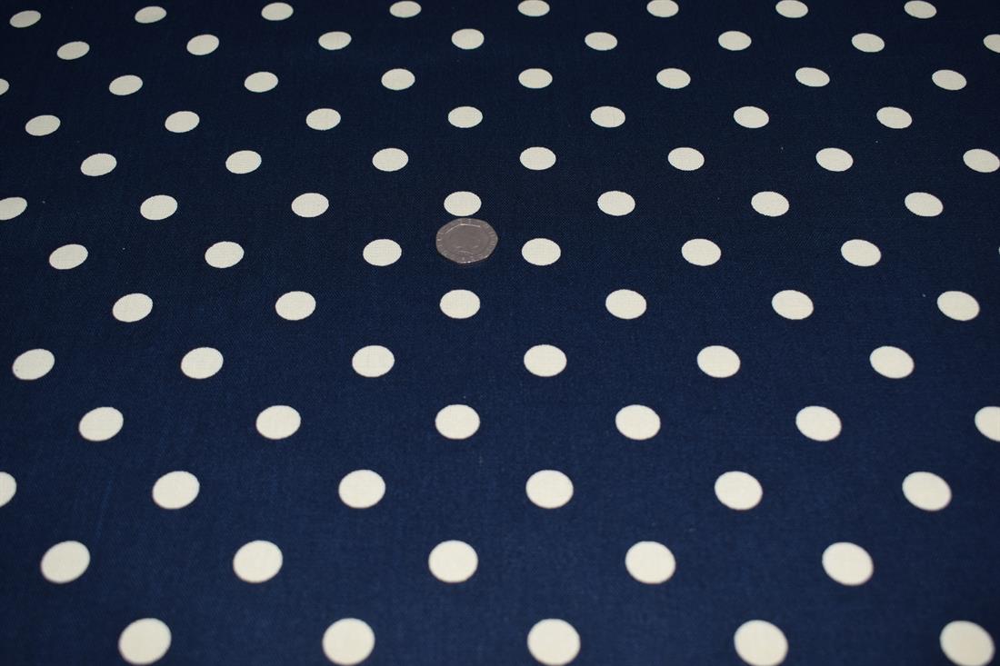 Navy 100% Cotton, Large Spot Print Designs Canvas Fabric