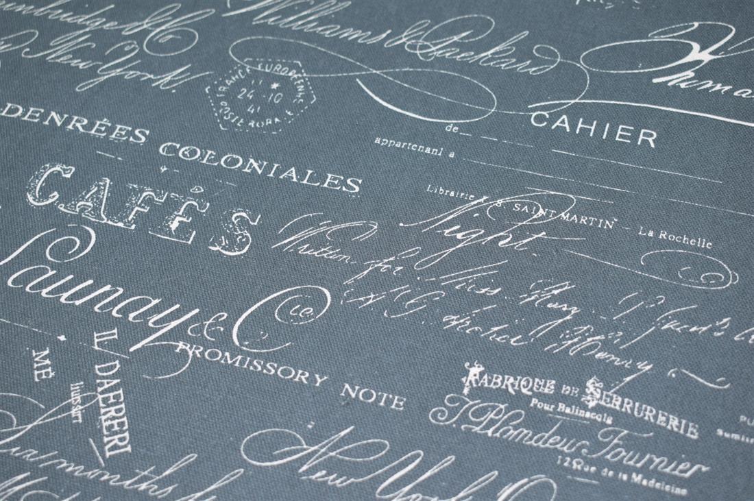 Grey Handwriting Print Canvas Fabric