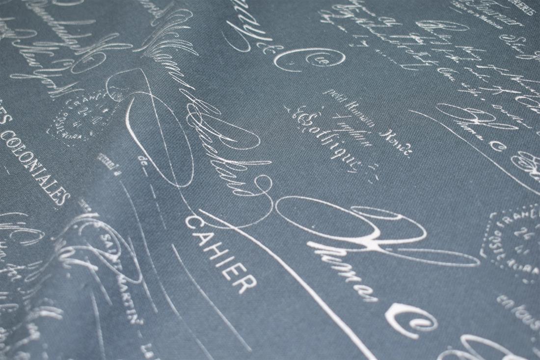 Grey Handwriting Print Canvas Fabric