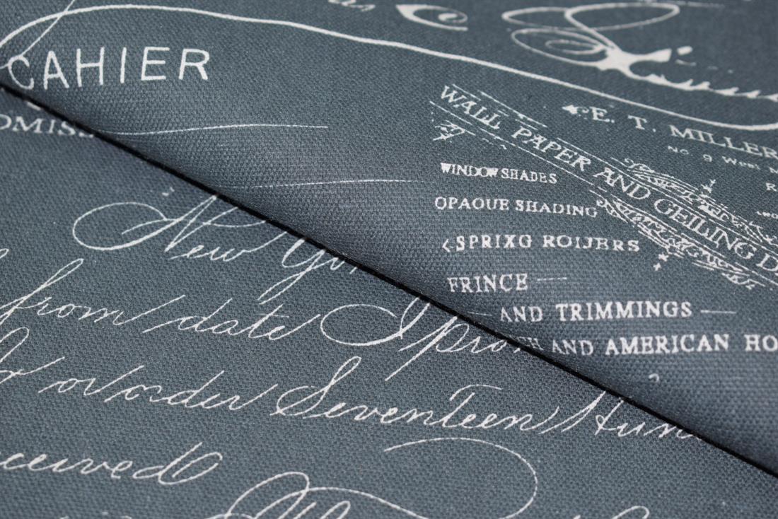 Grey Handwriting Print Canvas Fabric