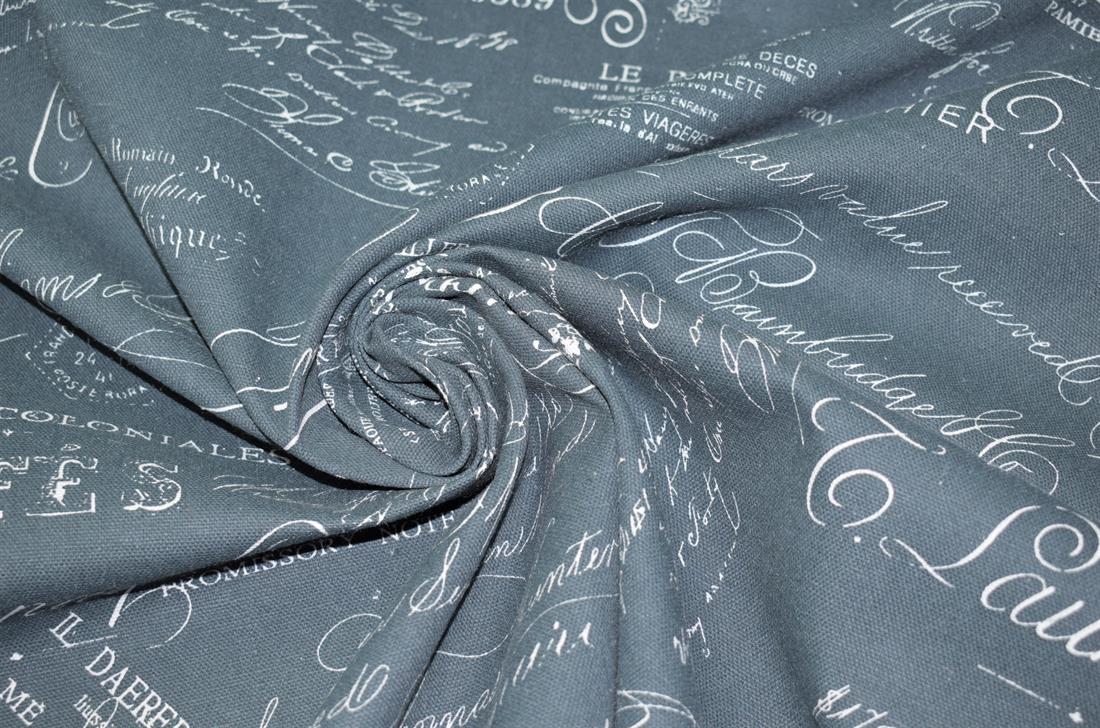 Grey Handwriting Print Canvas Fabric