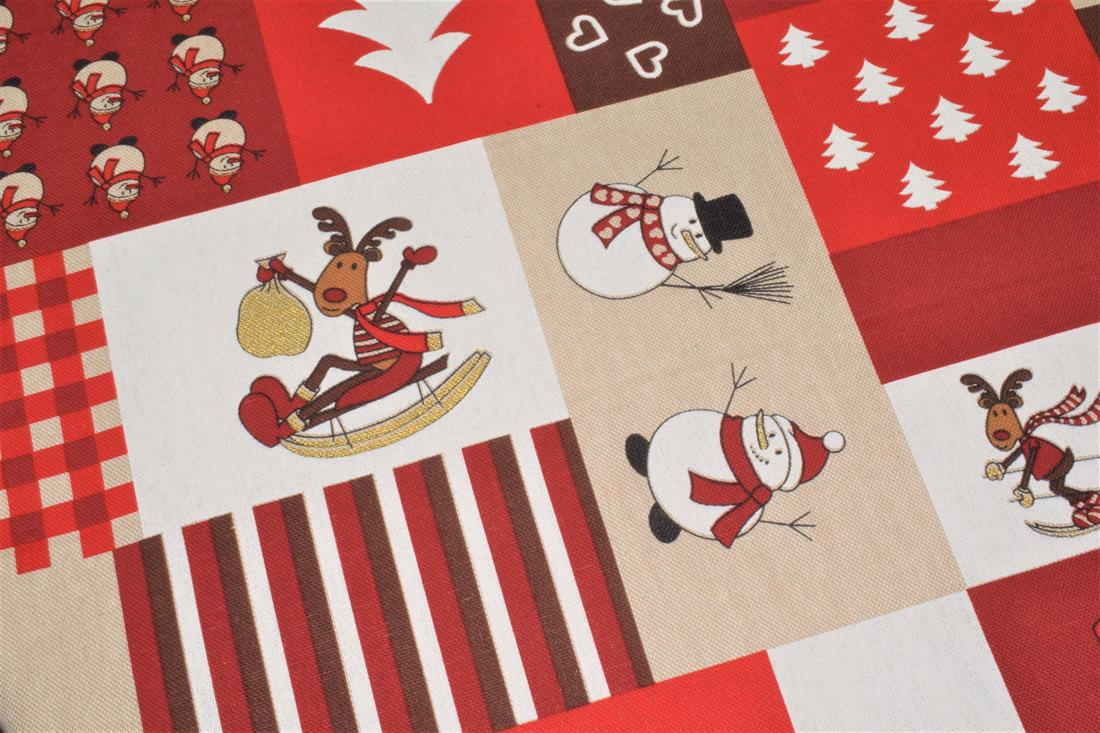 Red Santa, Trees Print Chritsmas 100% Cotton Canvas Fabric