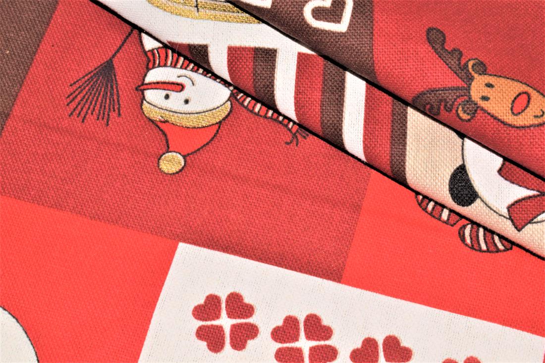 Red Santa, Trees Print Chritsmas 100% Cotton Canvas Fabric