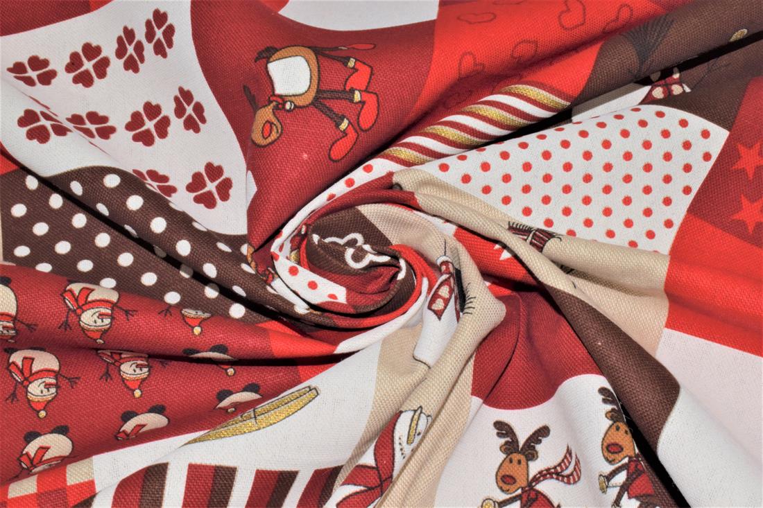 Red Santa, Trees Print Chritsmas 100% Cotton Canvas Fabric