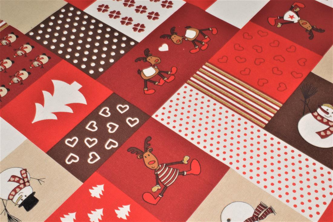 Red Santa, Trees Print Chritsmas 100% Cotton Canvas Fabric