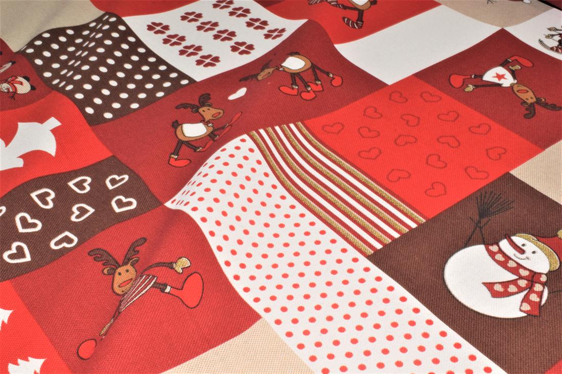 Red Santa, Trees Print Chritsmas 100% Cotton Canvas Fabric