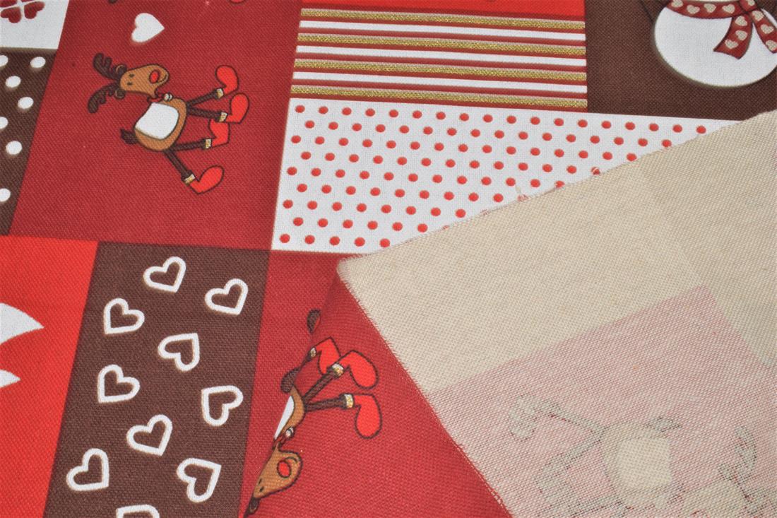 Red Santa, Trees Print Chritsmas 100% Cotton Canvas Fabric