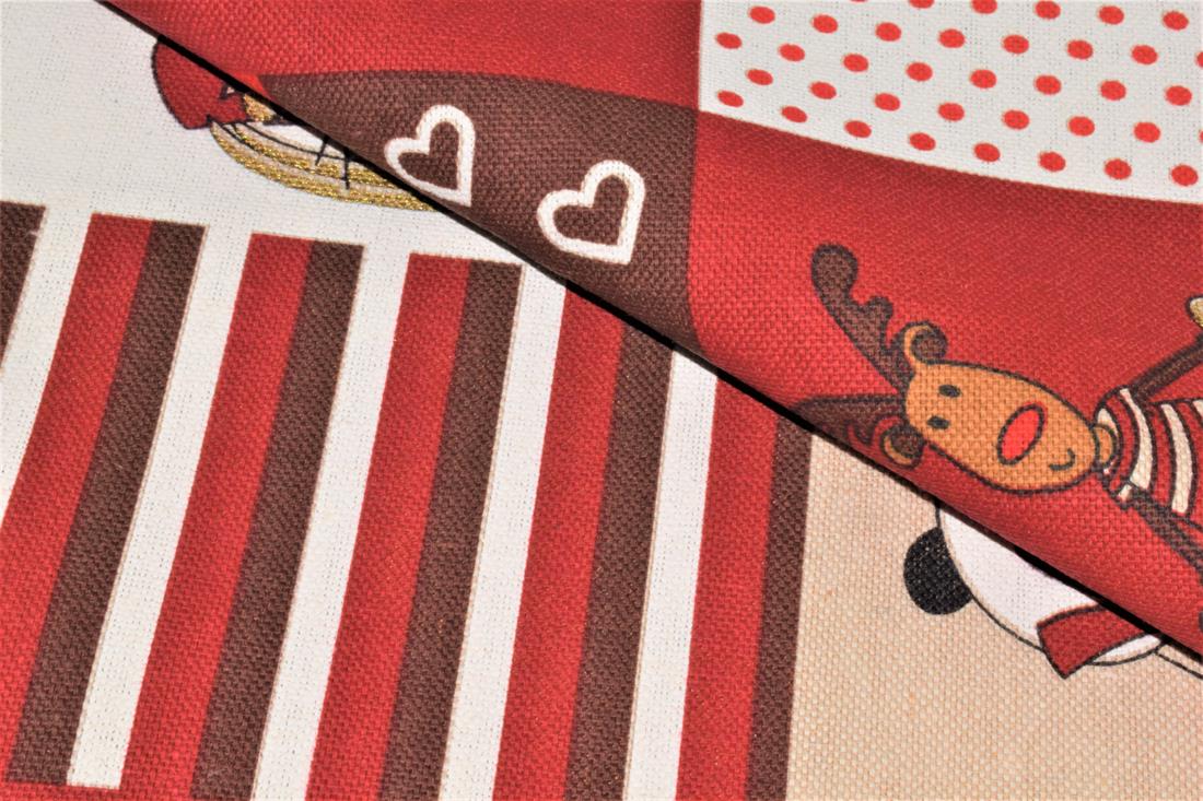 Red Santa, Trees Print Chritsmas 100% Cotton Canvas Fabric