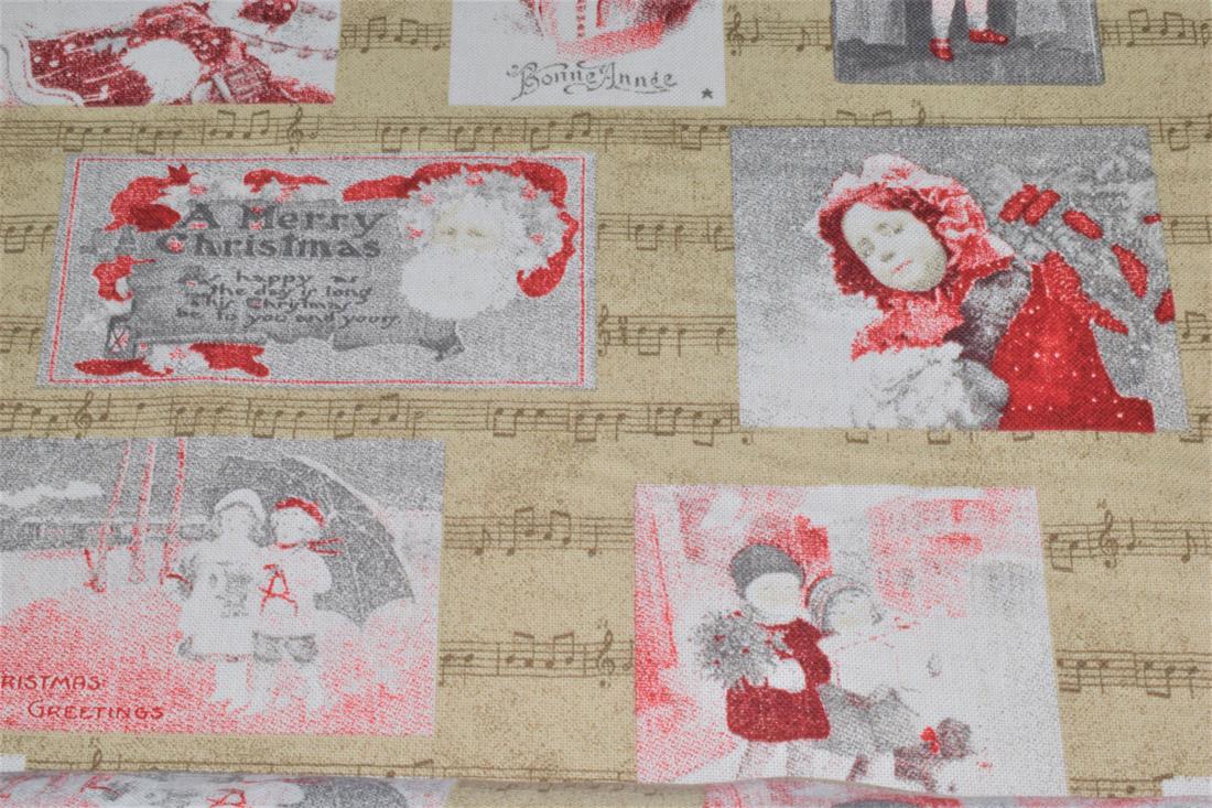 Beige Printed Chritsmas 100% Cotton Canvas Fabric