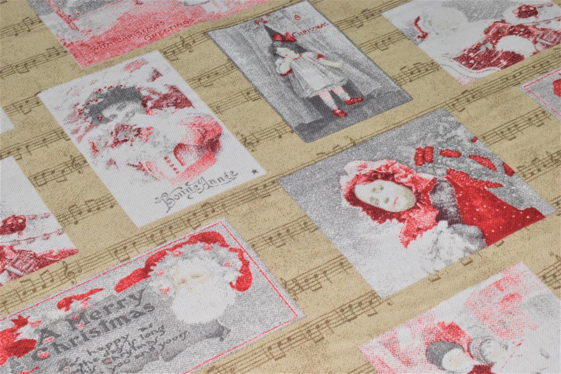 Beige Printed Chritsmas 100% Cotton Canvas Fabric