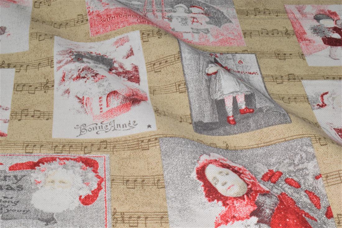 Beige Printed Chritsmas 100% Cotton Canvas Fabric