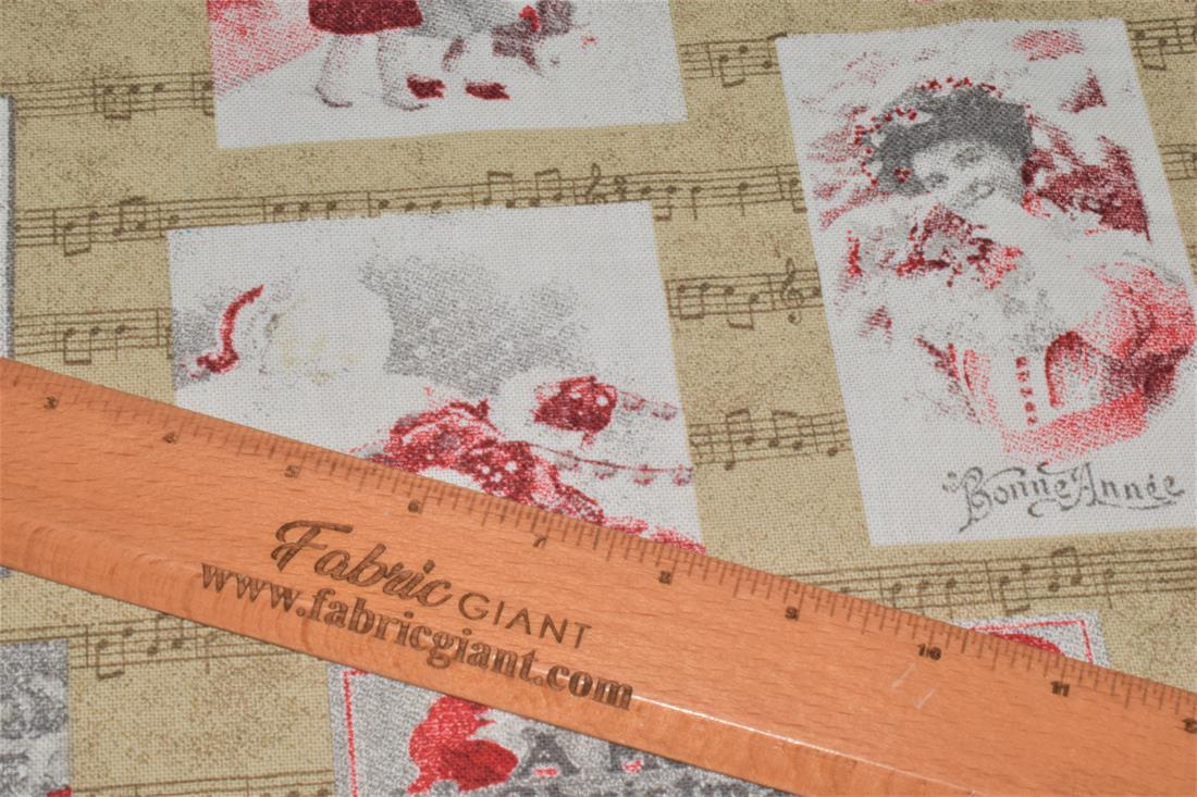 Beige Printed Chritsmas 100% Cotton Canvas Fabric