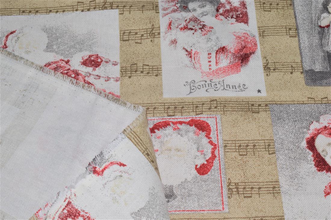 Beige Printed Chritsmas 100% Cotton Canvas Fabric