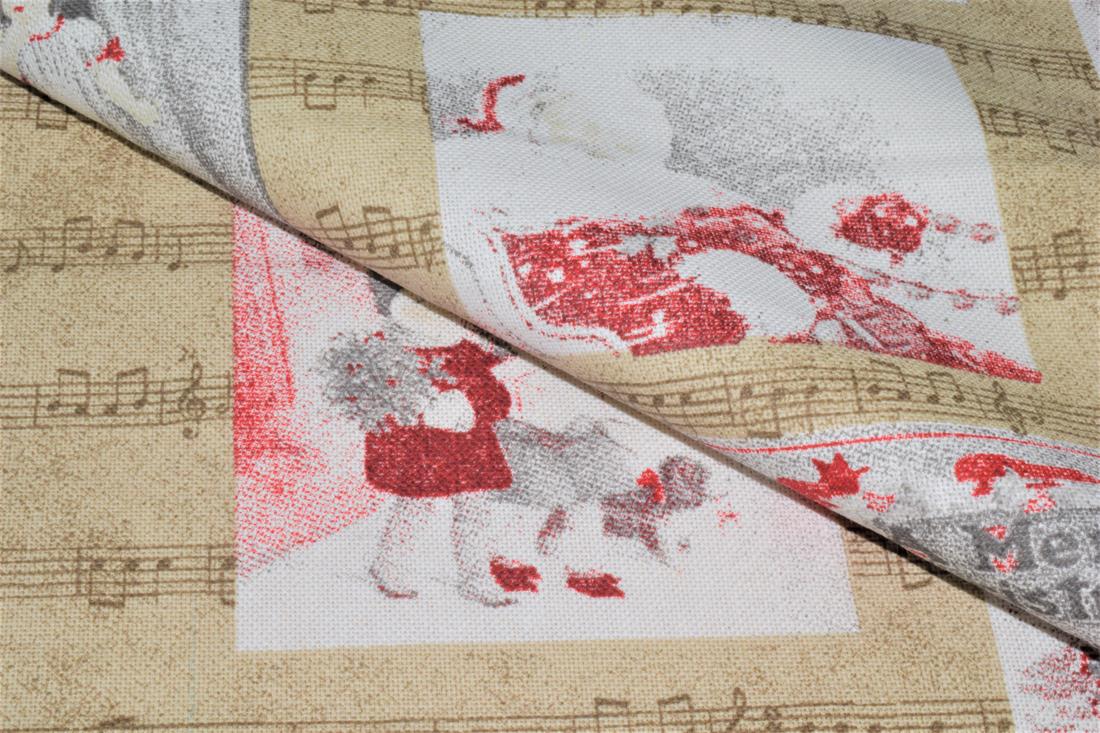 Beige Printed Chritsmas 100% Cotton Canvas Fabric