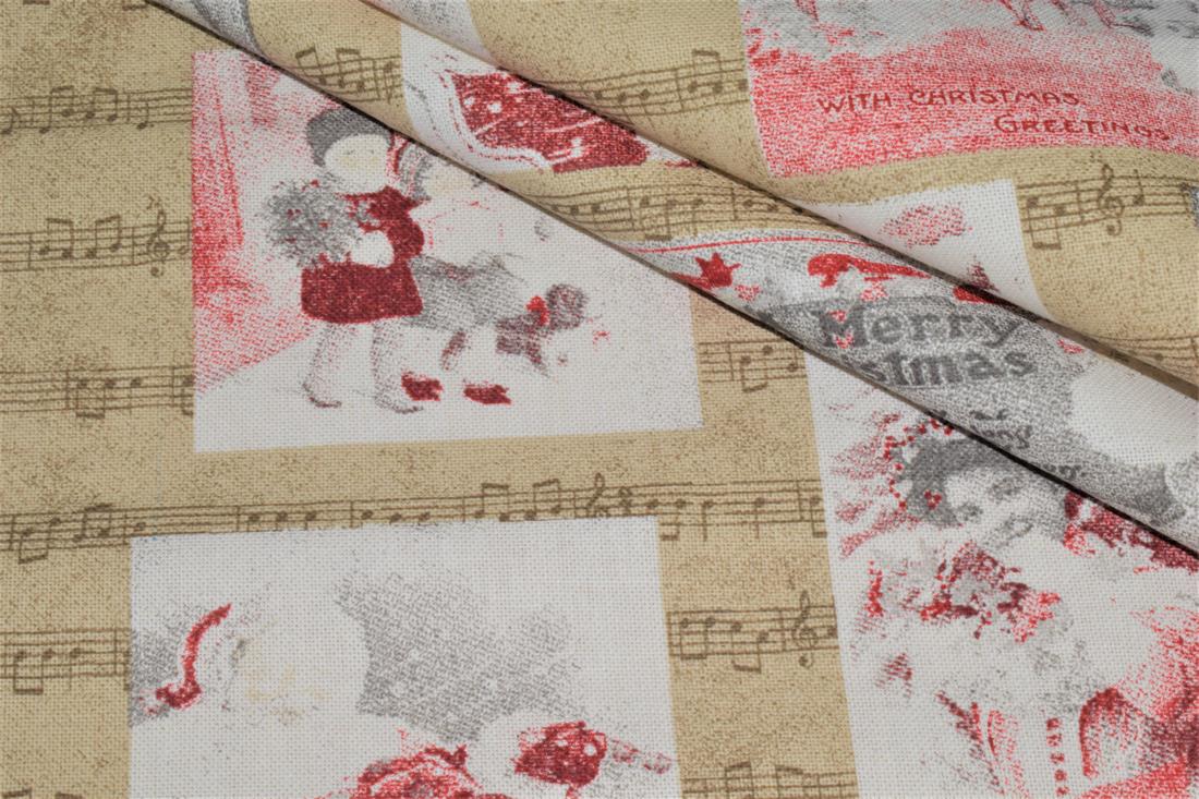 Beige Printed Chritsmas 100% Cotton Canvas Fabric