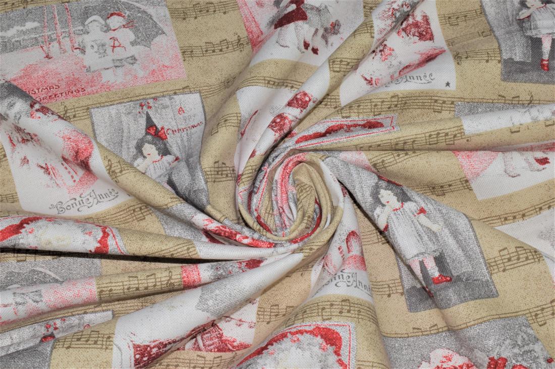 Beige Printed Chritsmas 100% Cotton Canvas Fabric