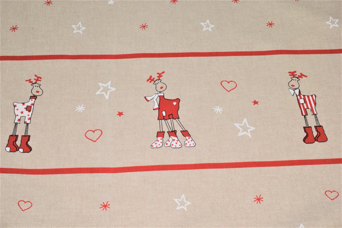 Beige Printed Chritsmas 100% Cotton Canvas Fabric