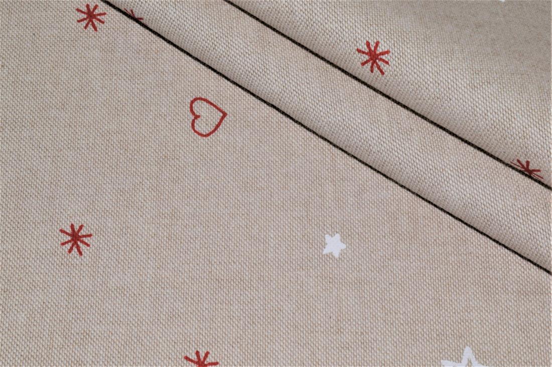 Beige Printed Chritsmas 100% Cotton Canvas Fabric
