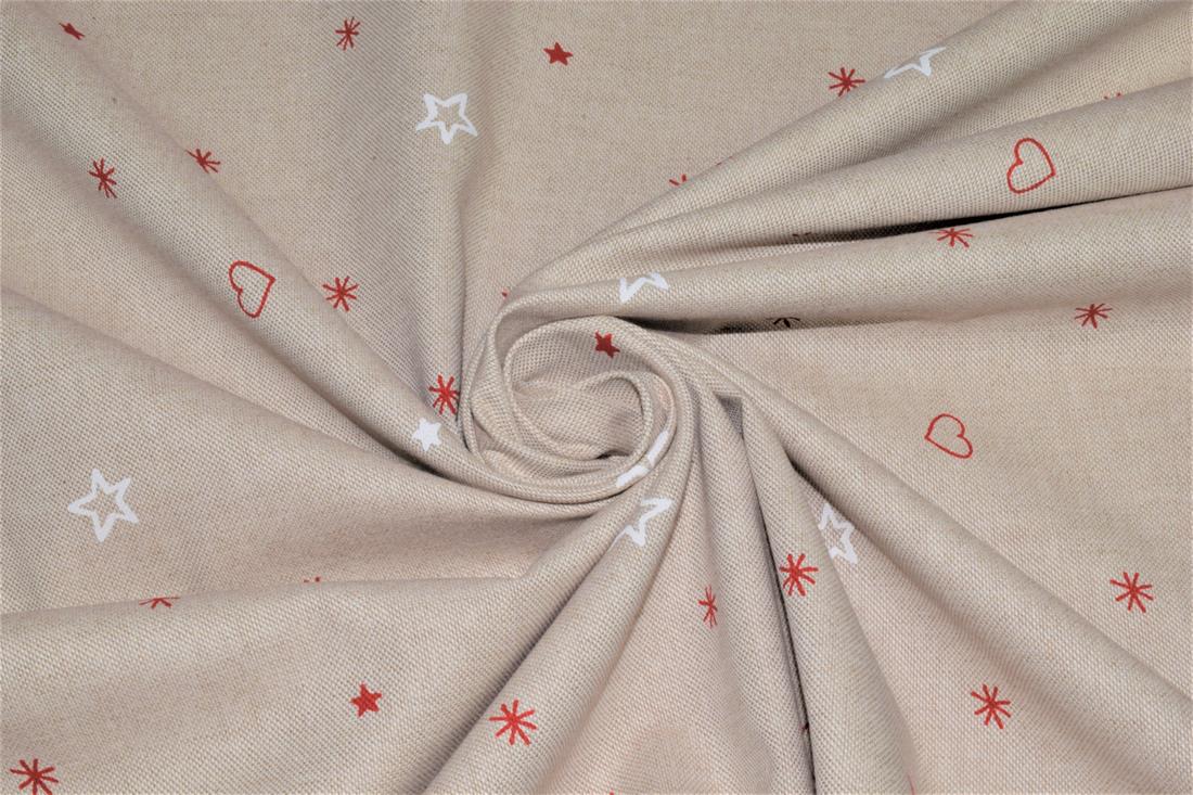 Beige Printed Chritsmas 100% Cotton Canvas Fabric