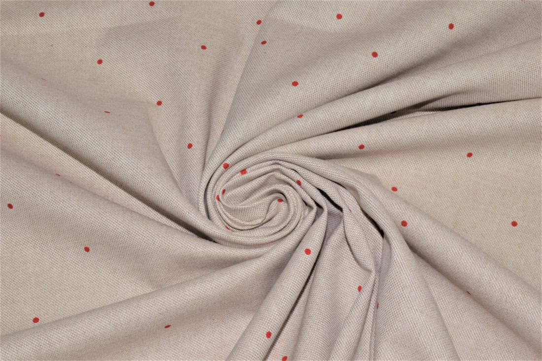 Beige Small Dots Print Chritsmas 100% Cotton Canvas Fabric