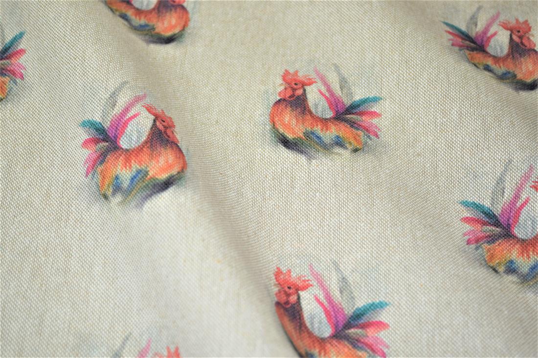 Natural Rooster Print Canvas Fabric