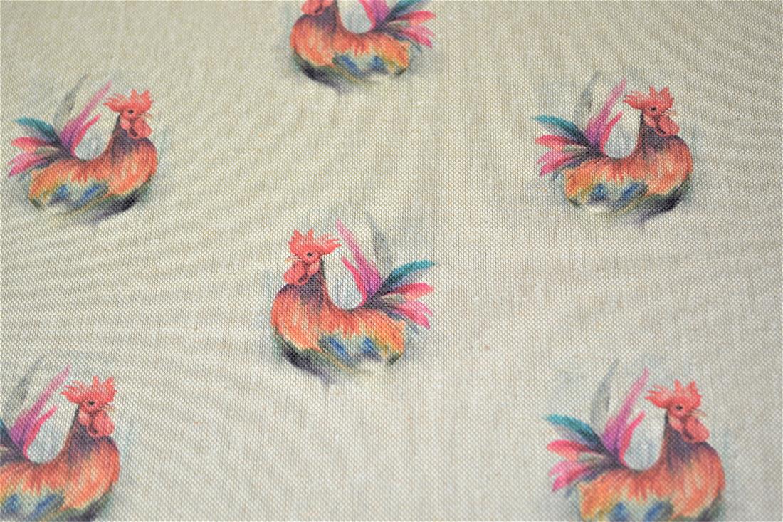 Natural Rooster Print Canvas Fabric
