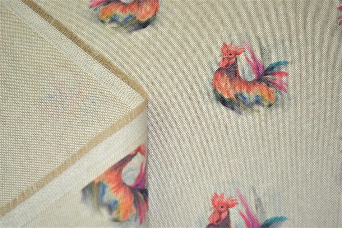 Natural Rooster Print Canvas Fabric