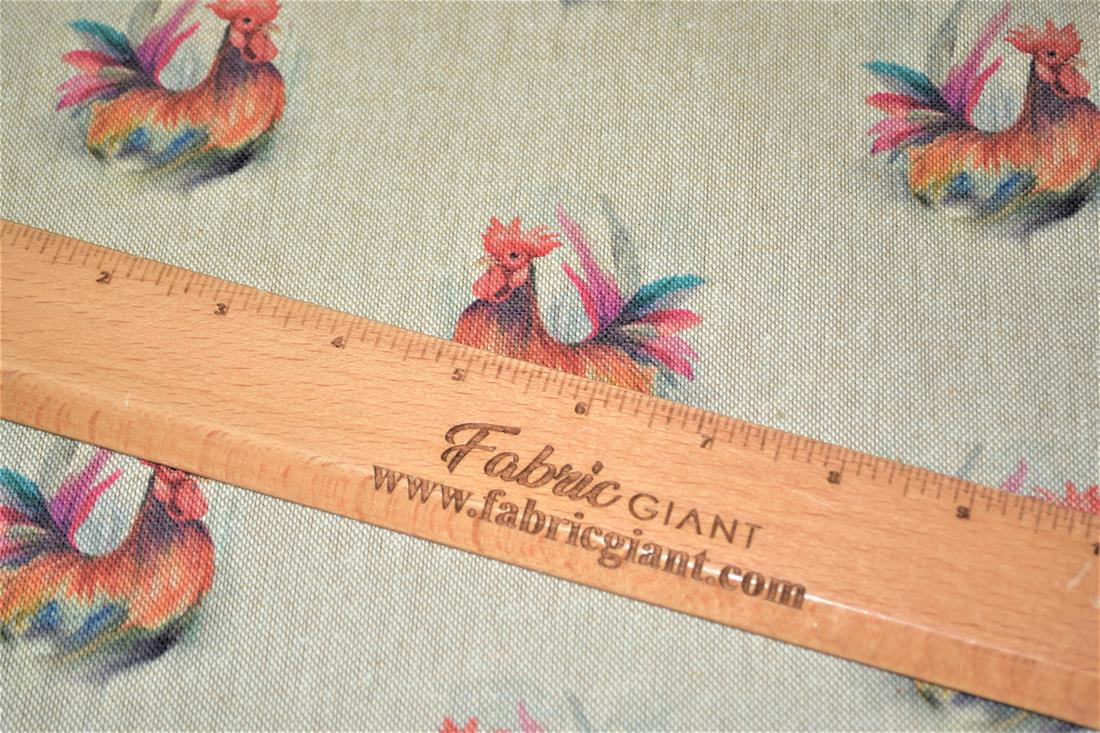 Natural Rooster Print Canvas Fabric